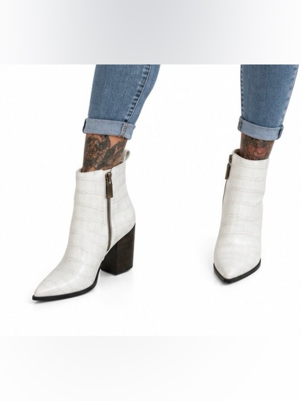 Bamboo Croc-Embossed Ankle Boots